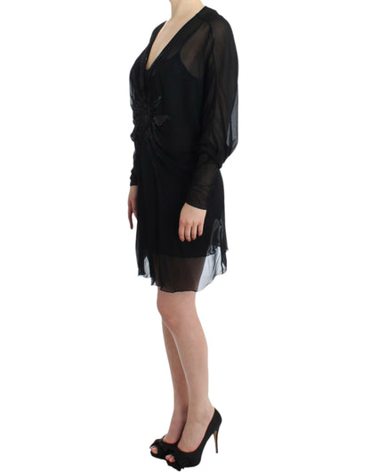 Cavalli Elegant Sheer Black Silk Blouson Dress - IT40|S