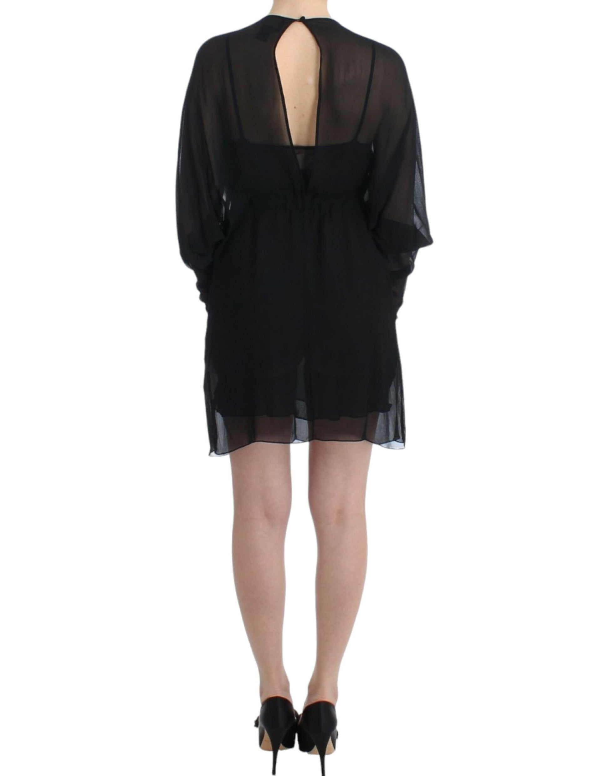 Cavalli Elegant Sheer Black Silk Blouson Dress - IT40|S