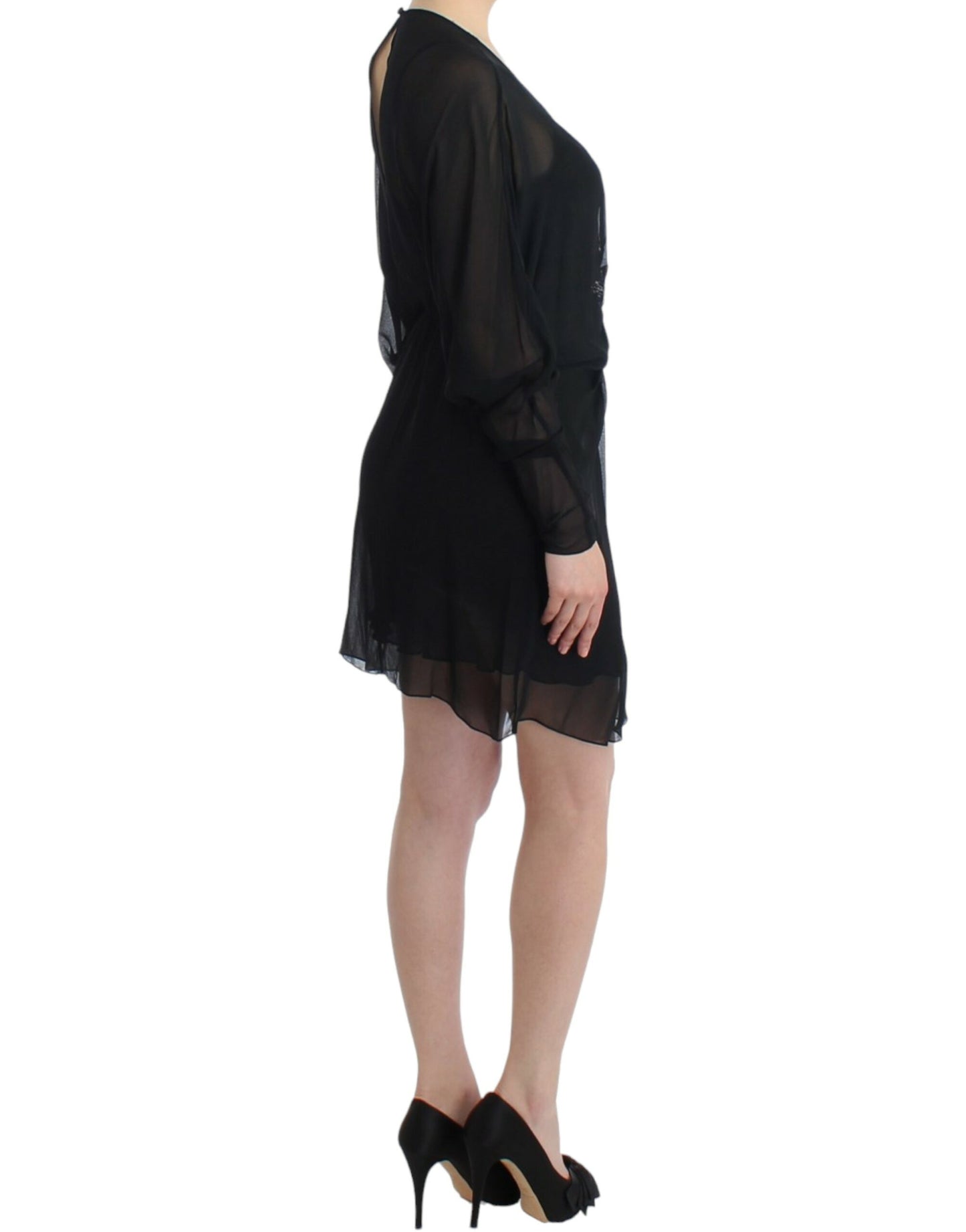 Cavalli Elegant Sheer Black Silk Blouson Dress - IT40|S