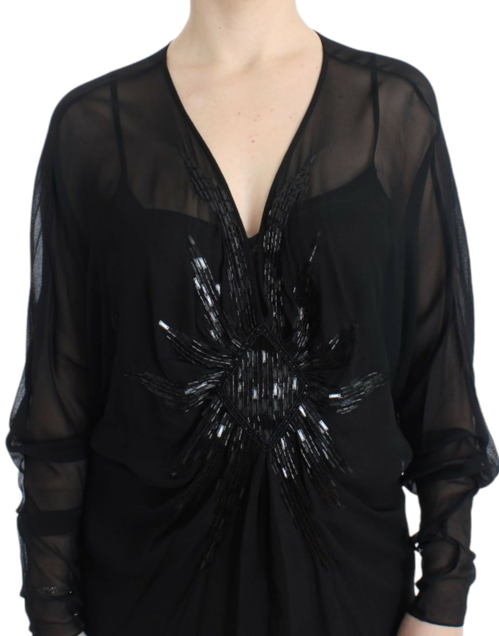 Cavalli Elegant Sheer Black Silk Blouson Dress - IT40|S