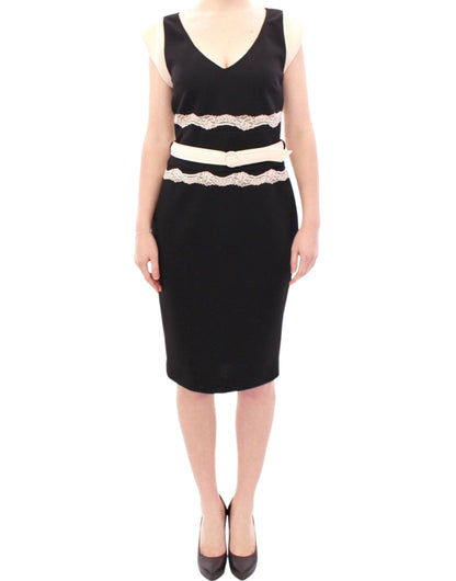 Cavalli Elegant Sheath Lace Dress in Black and Beige - IT46|XL