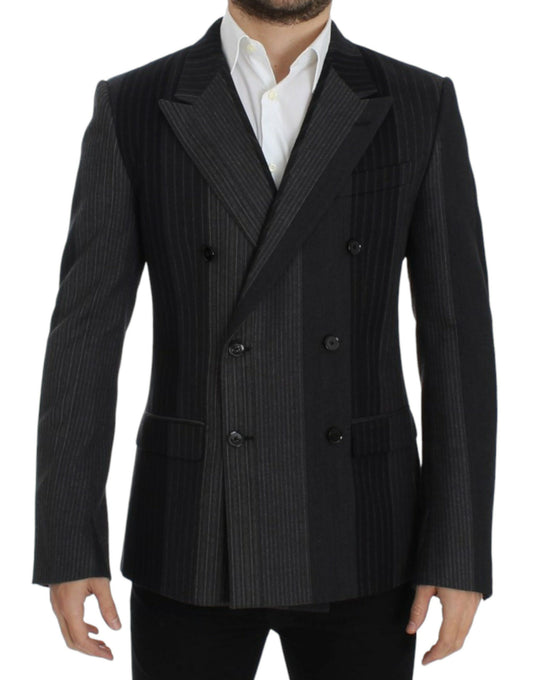 Dolce & Gabbana Elegant Gray Striped Wool Slim Blazer - IT48 | M