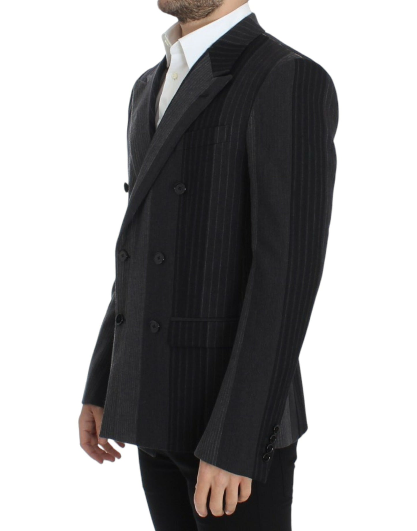 Dolce & Gabbana Elegant Gray Striped Wool Slim Blazer - IT48 | M