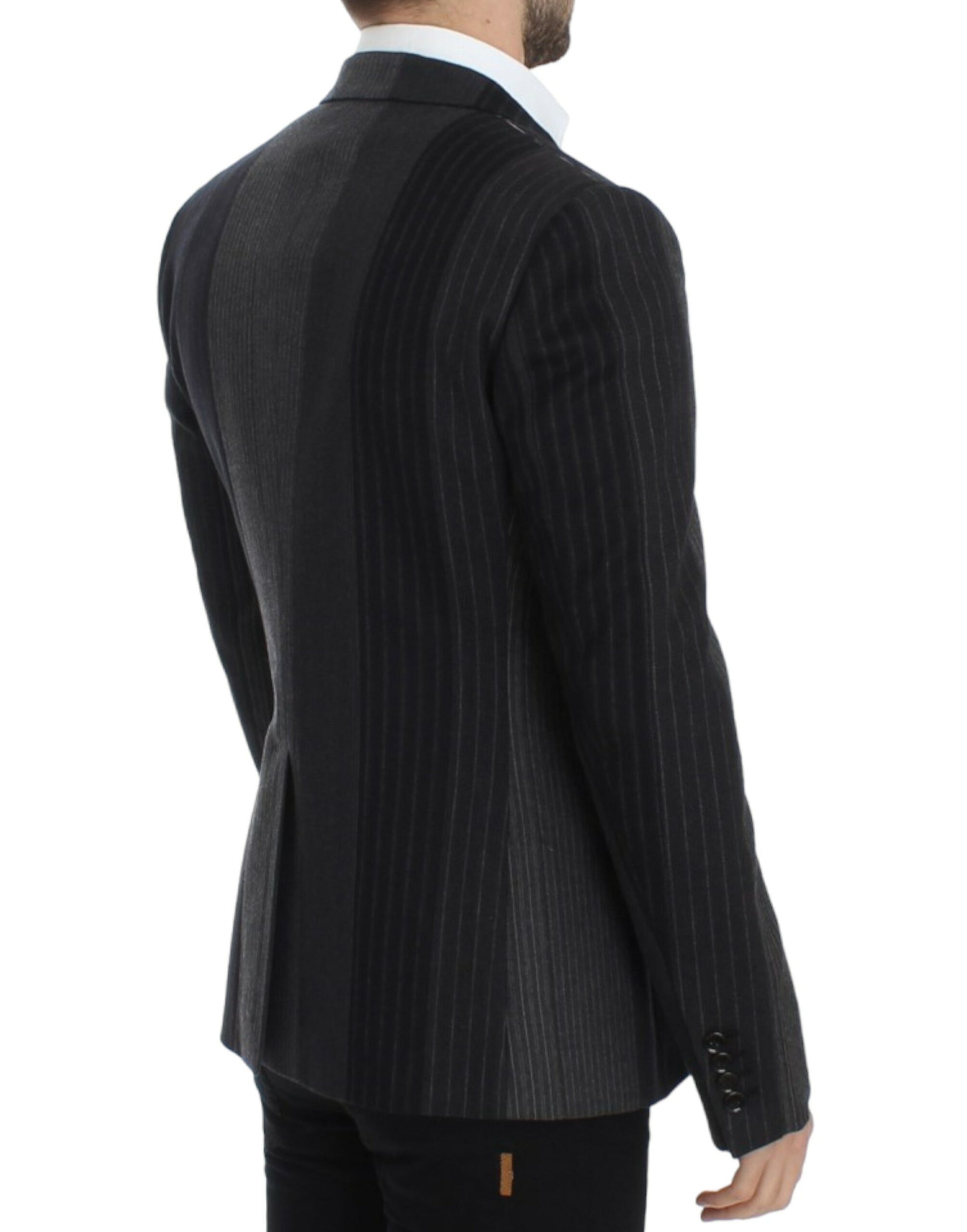 Dolce & Gabbana Elegant Gray Striped Wool Slim Blazer - IT48 | M