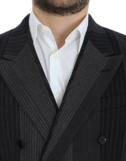 Dolce & Gabbana Elegant Gray Striped Wool Slim Blazer - IT48 | M