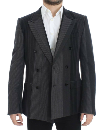 Dolce & Gabbana Elegant Gray Striped Wool Slim Blazer - IT48 | M