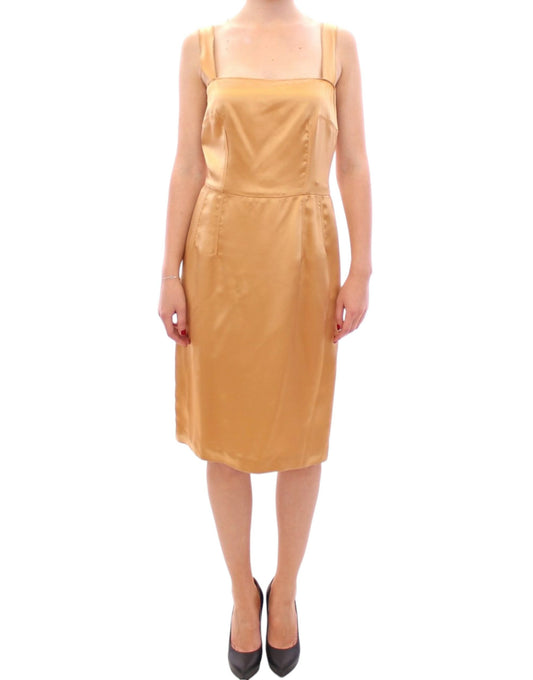 Dolce & Gabbana Elegant Bronze Silk Knee-Length Sheath Dress - IT36|XXS