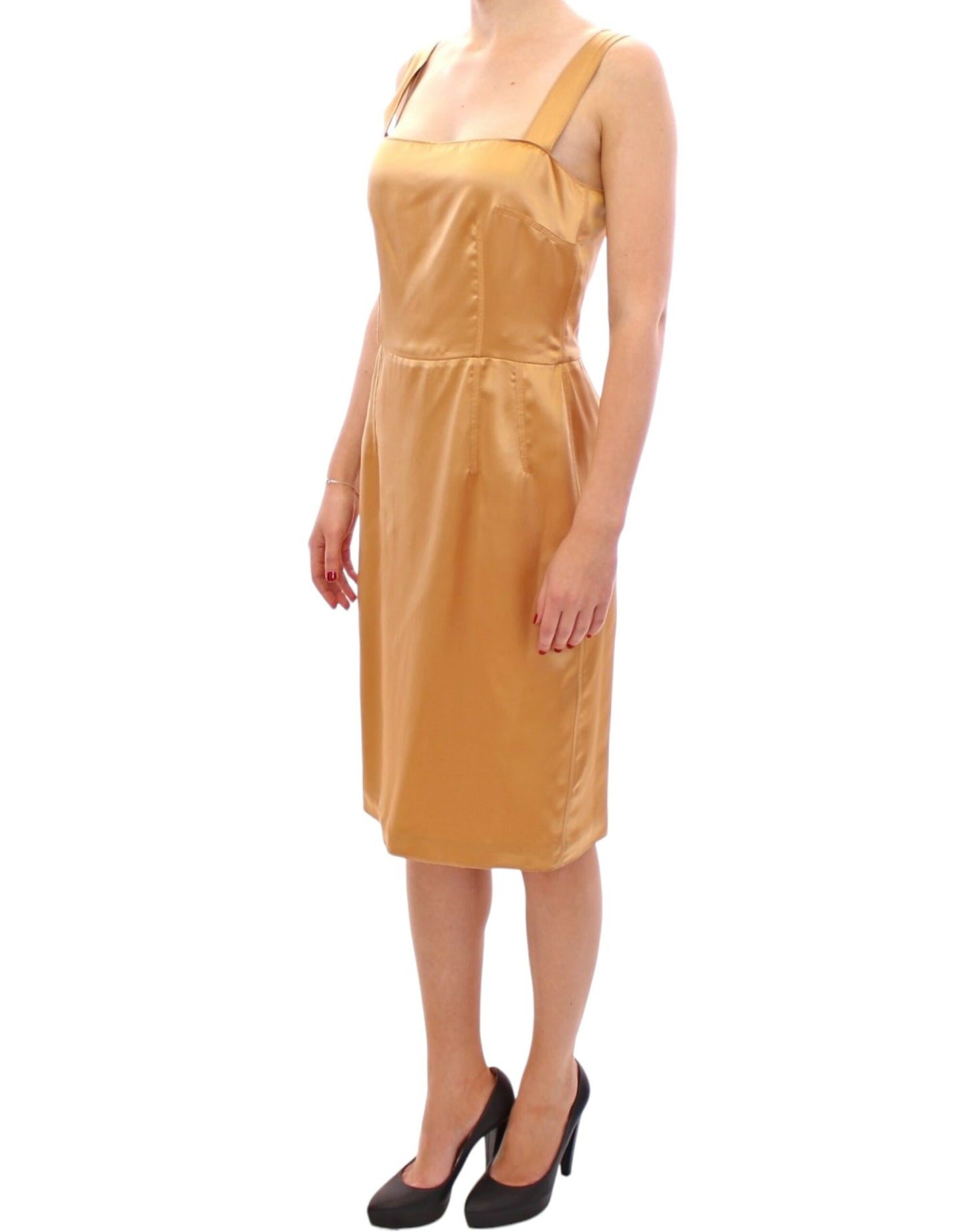 Dolce & Gabbana Elegant Bronze Silk Knee-Length Sheath Dress - IT36|XXS