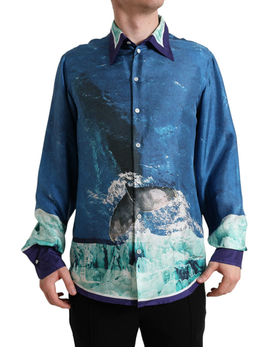 Dolce & Gabbana Elegant Ocean Print Silk Shirt - IT42 | XL