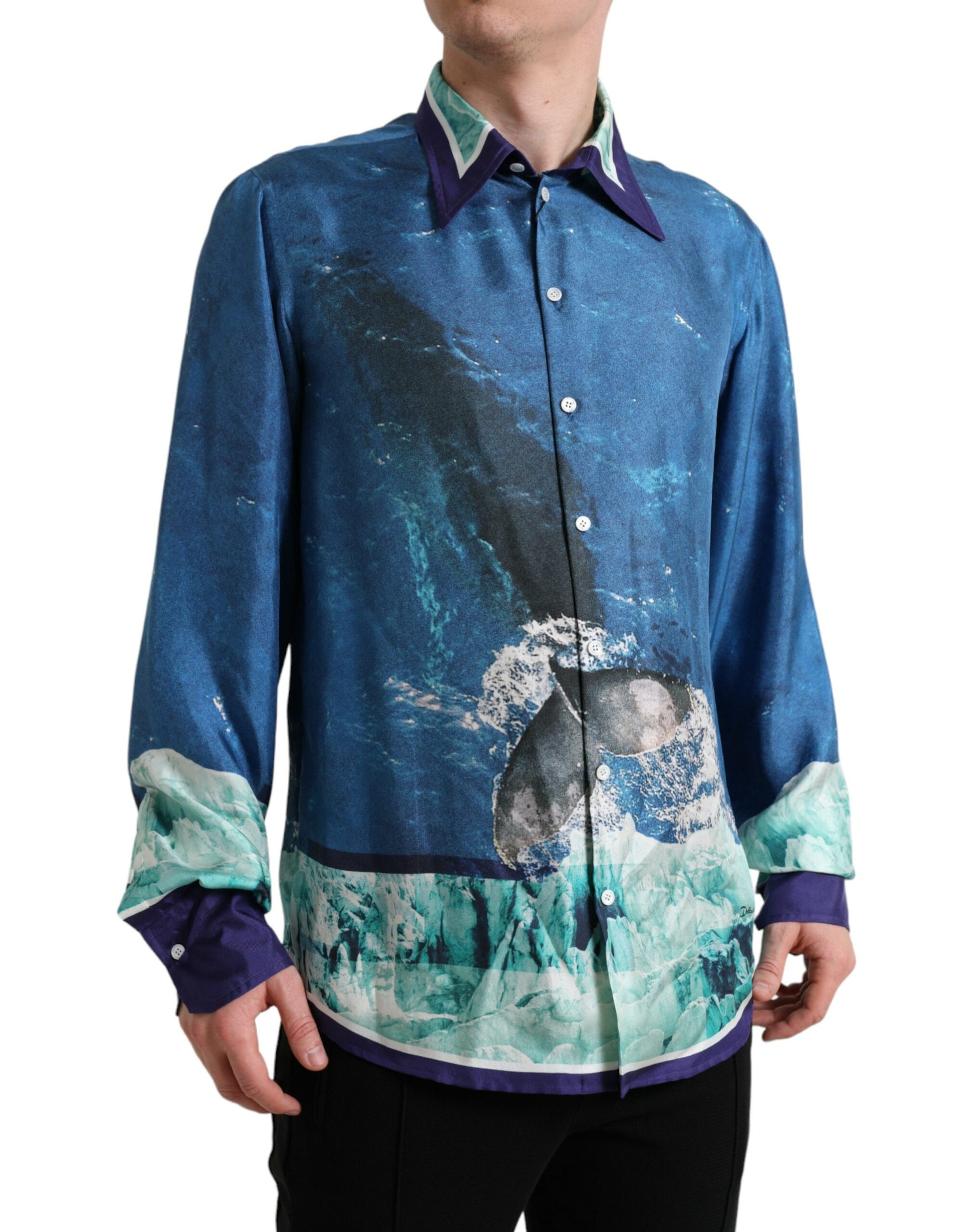 Dolce & Gabbana Elegant Ocean Print Silk Shirt - IT42 | XL