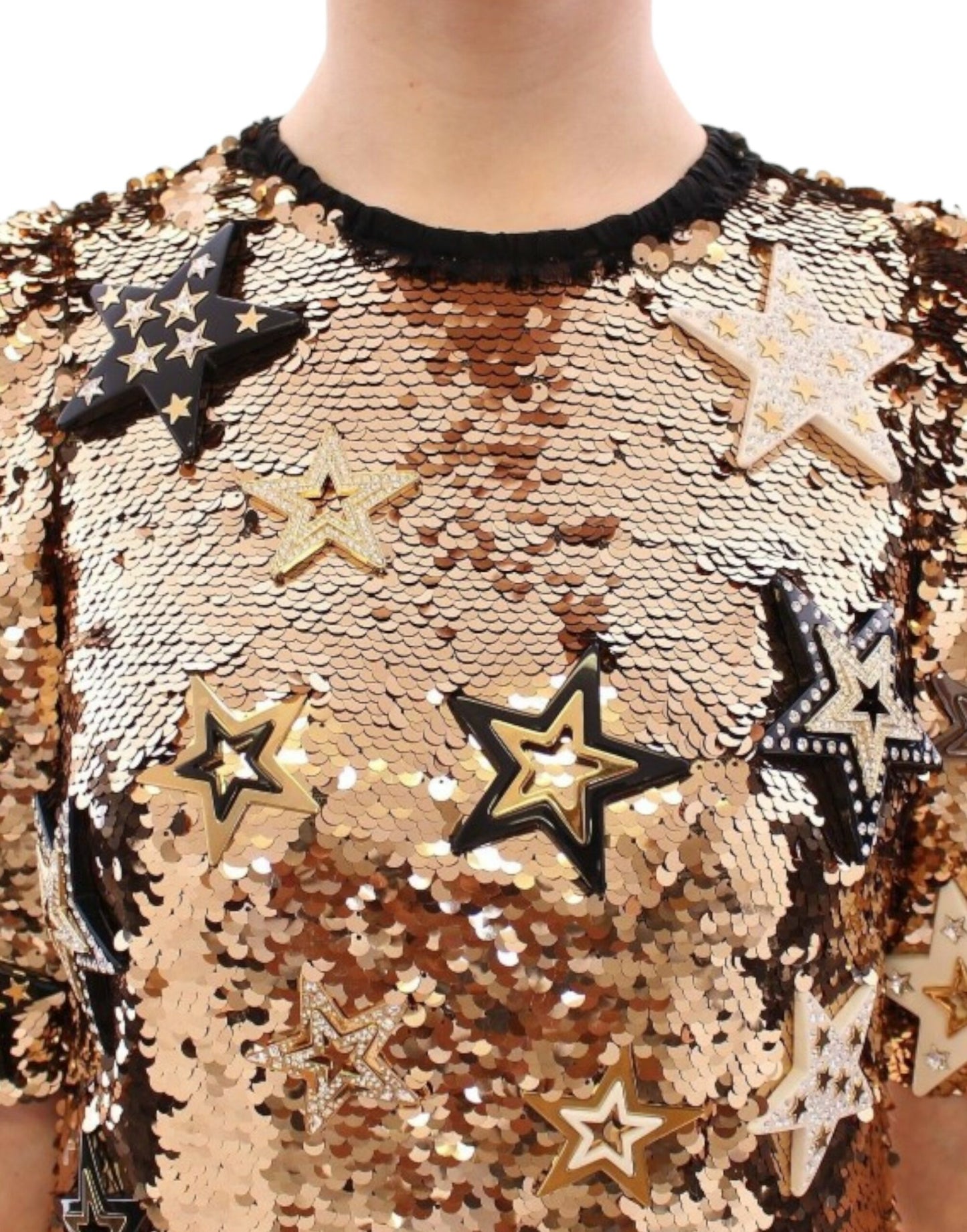 Dolce & Gabbana Exquisite Gold Sequined Star Sheath Dress - IT36|XXS