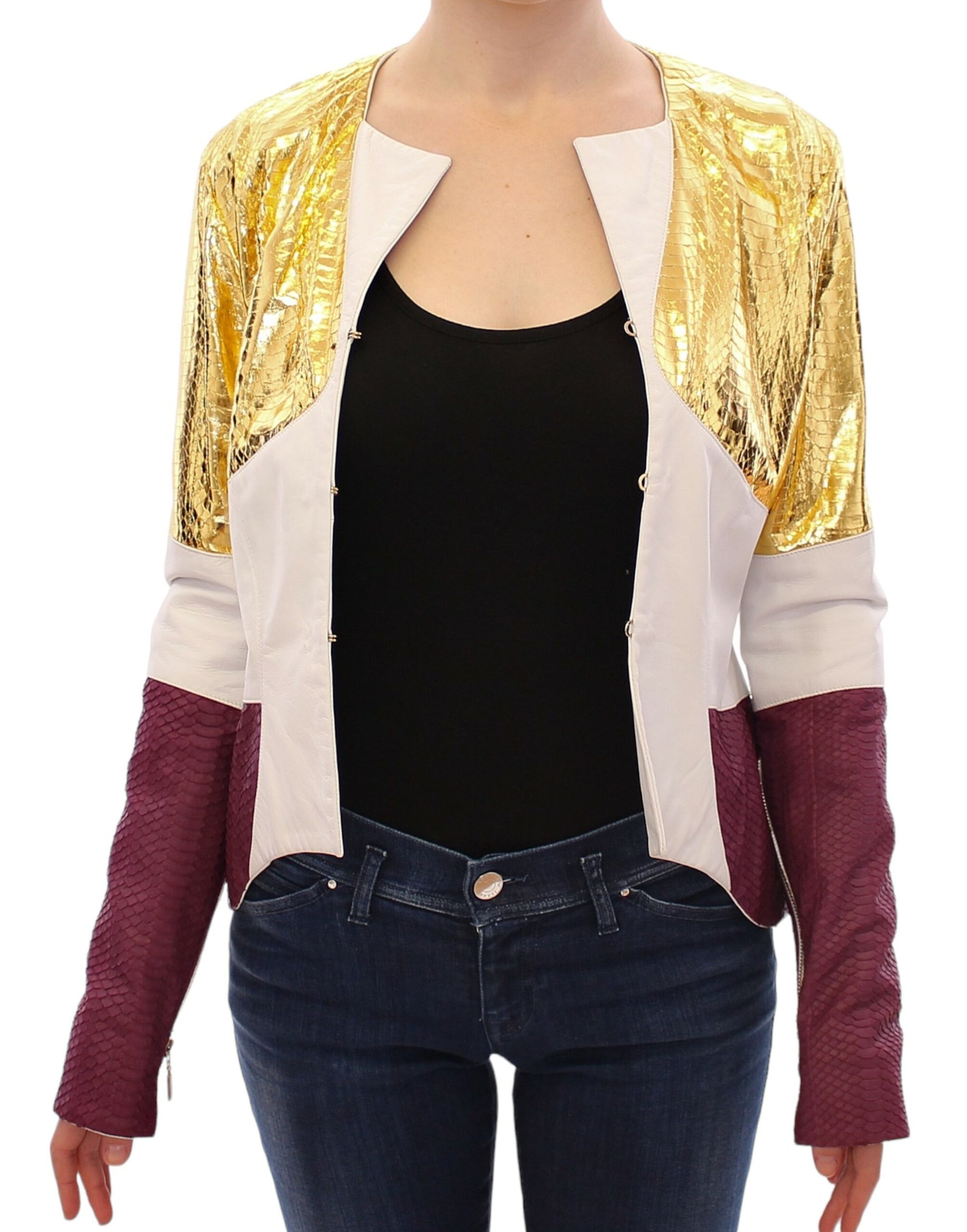 Vladimiro Gioia Elegant Metallic Croc Print Leather Jacket - IT40|S