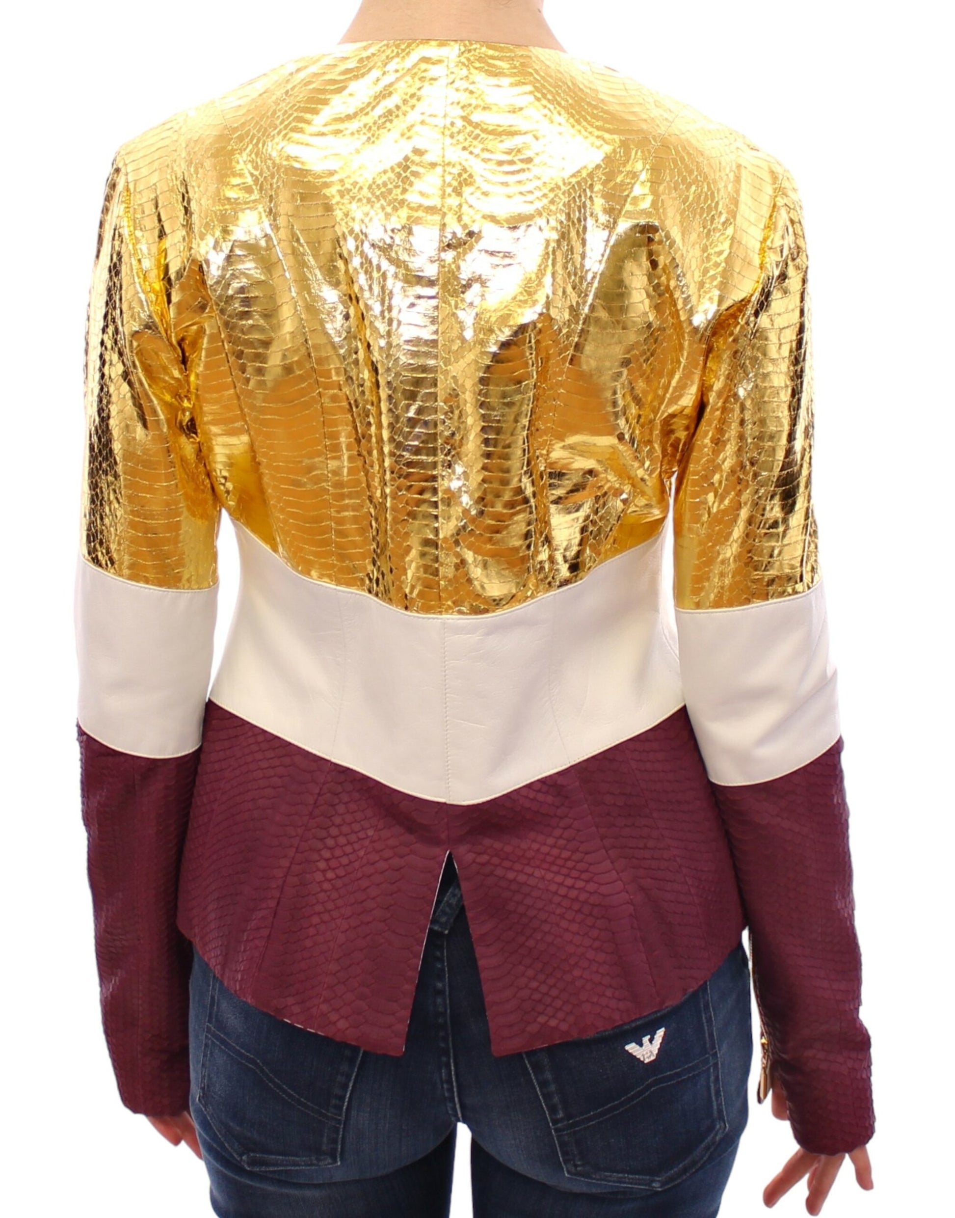 Vladimiro Gioia Elegant Metallic Croc Print Leather Jacket - IT40|S