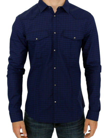 Costume National Chic Blue Checkered Casual Cotton Shirt - IT48 | M