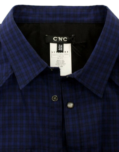 Costume National Chic Blue Checkered Casual Cotton Shirt - IT48 | M