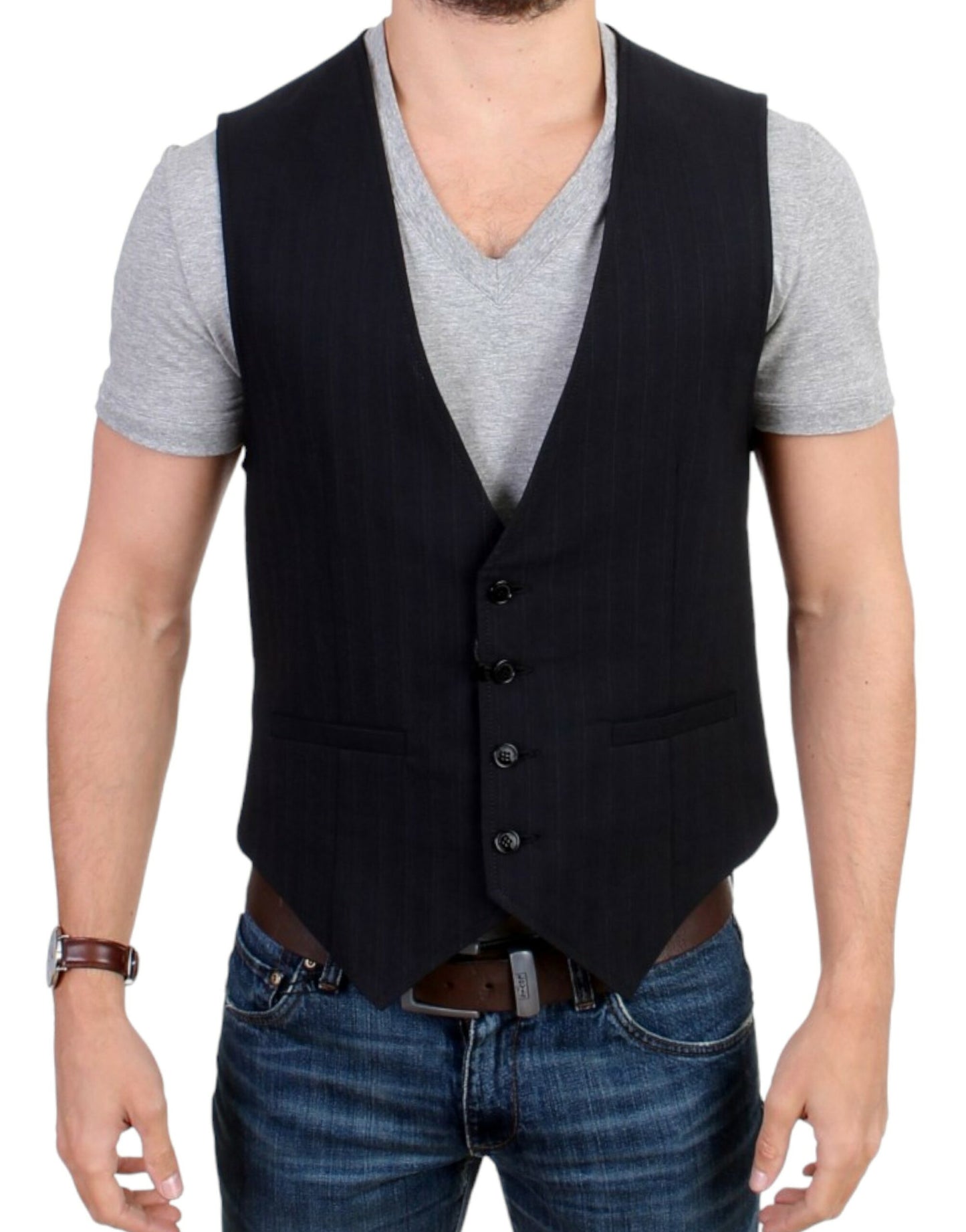 Costume National Elegant Striped Casual Vest - Cotton Blend - IT48 | M