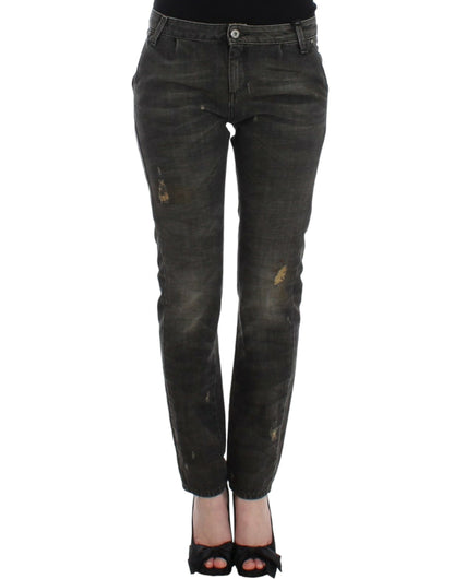 Costume National Sleek Gray Straight Leg Distressed Jeans - W26