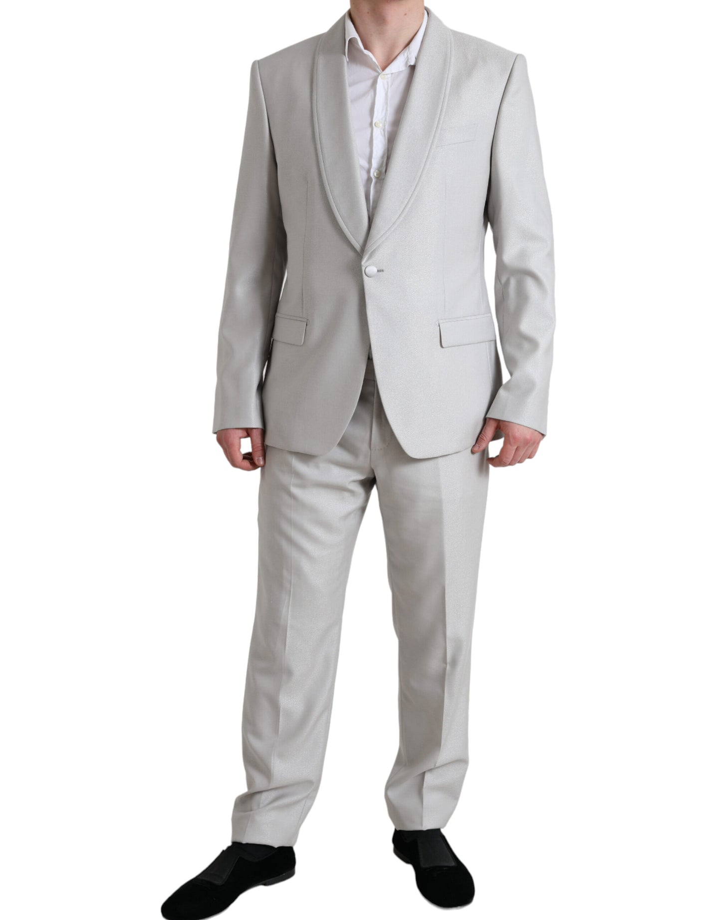 Dolce & Gabbana Elegant Silver Slim Fit Wool-Silk Suit - IT54 | XL