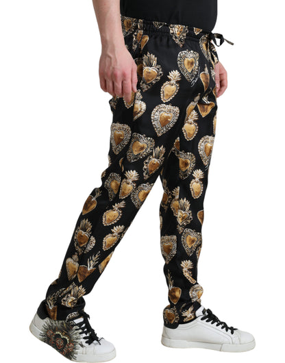 Dolce & Gabbana Chic Heart Print Silk Pajama Pants - IT48 | M