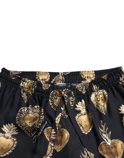 Dolce & Gabbana Chic Heart Print Silk Pajama Pants - IT48 | M