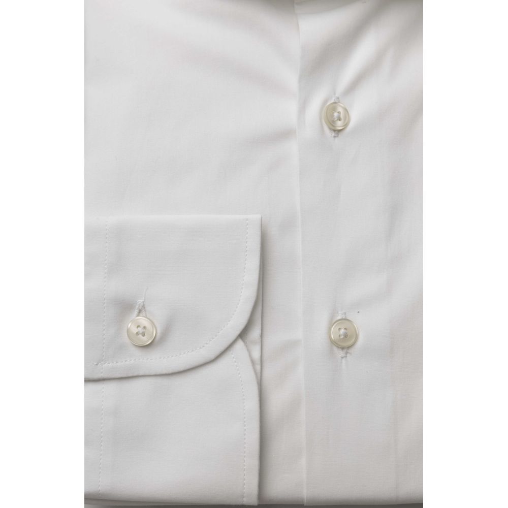 Bagutta White Cotton Men Shirt Slim Fit With French Collar