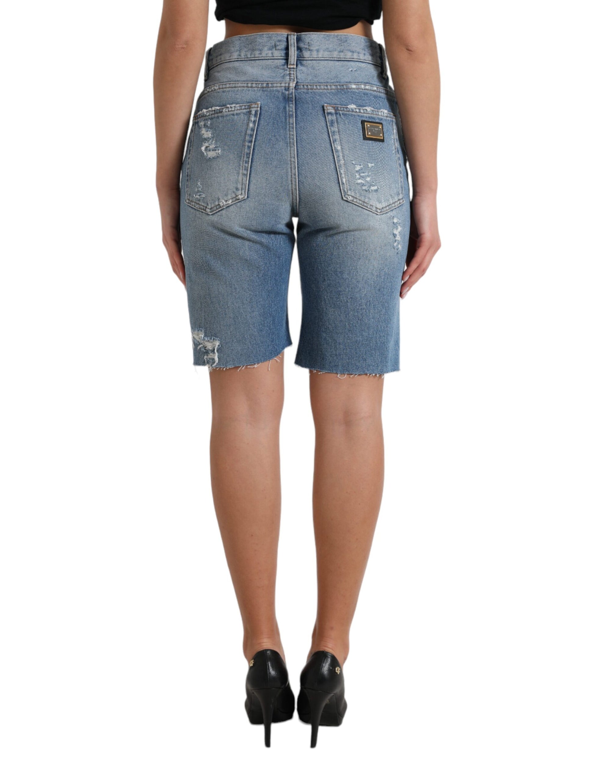 Dolce & Gabbana High Waist Embellished Bermuda Denim Shorts - IT40|S