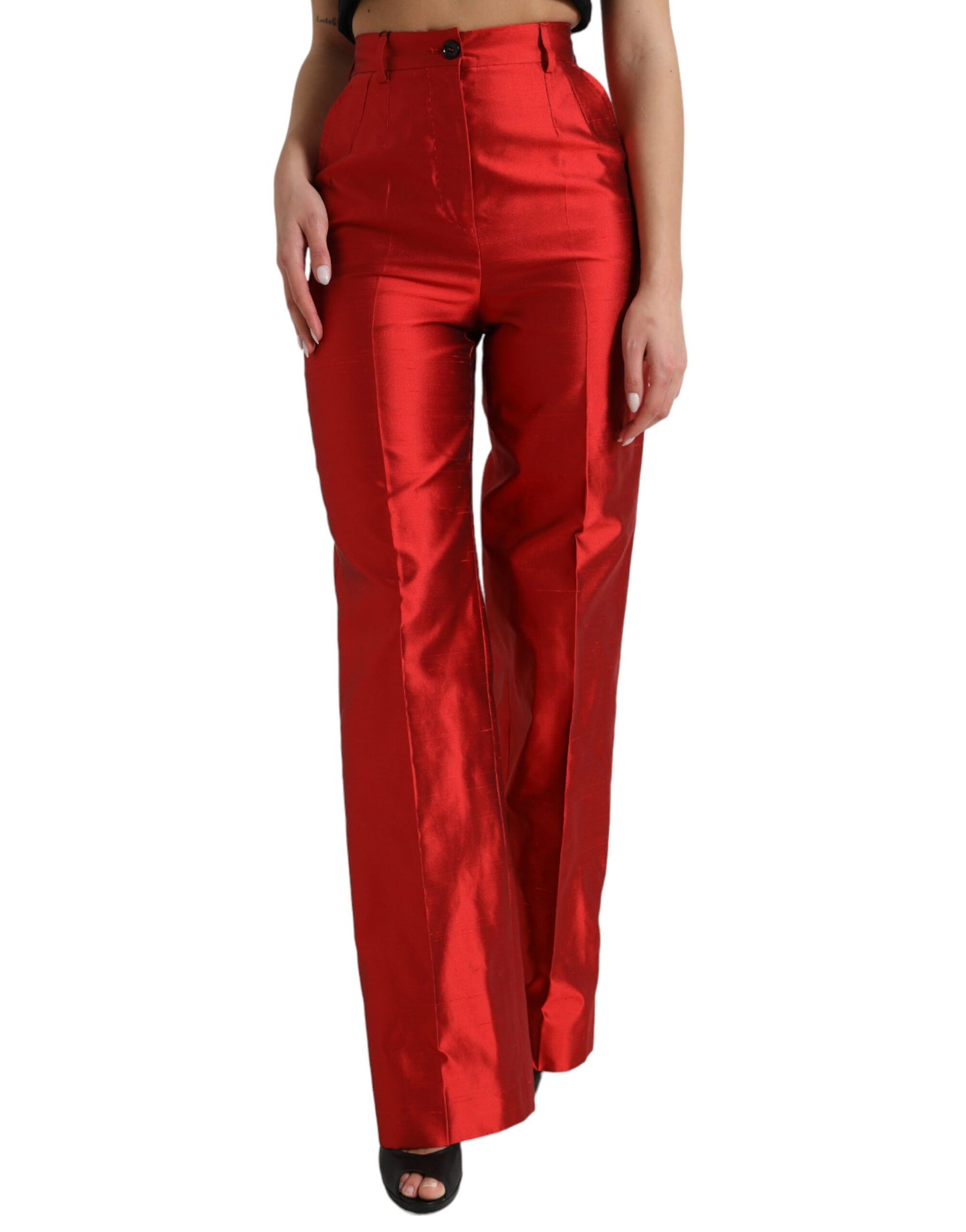 Dolce & Gabbana Elegant High Waist Wide Leg Silk Pants - IT40|S