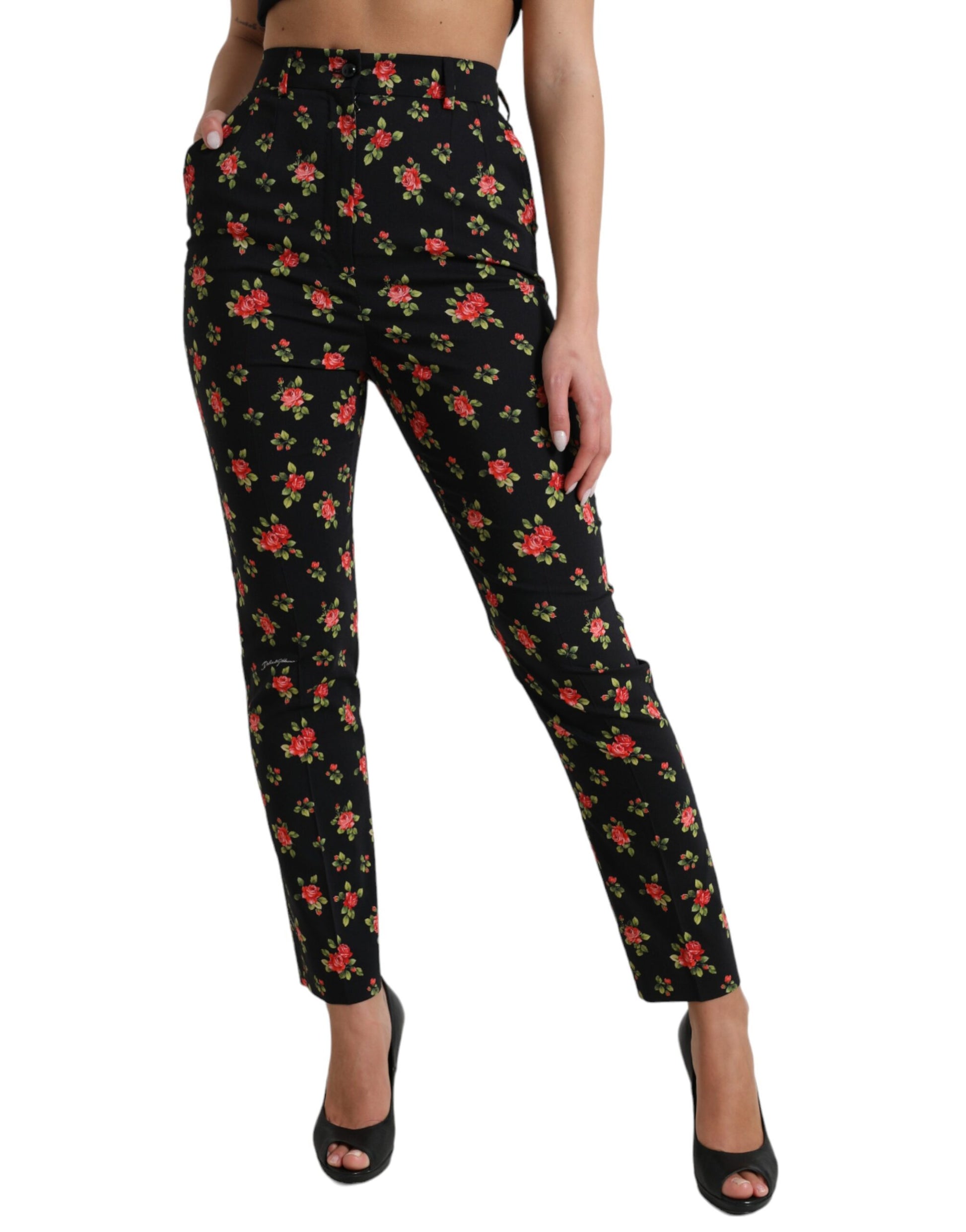 Dolce & Gabbana Elegant High-Waist Floral Tapered Pants - IT40|S