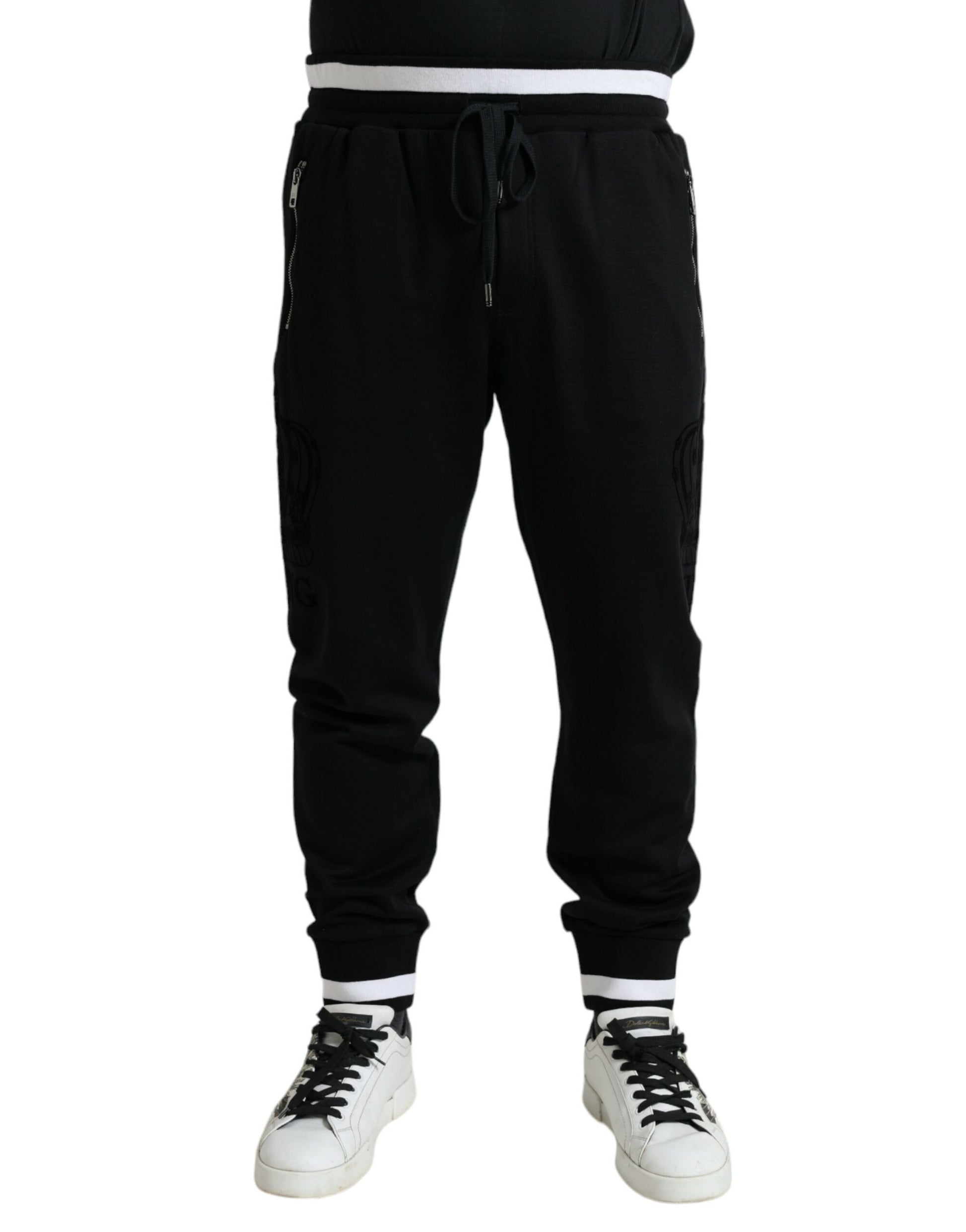 Dolce & Gabbana Elegant Black and White Cotton Joggers - IT56 | XL