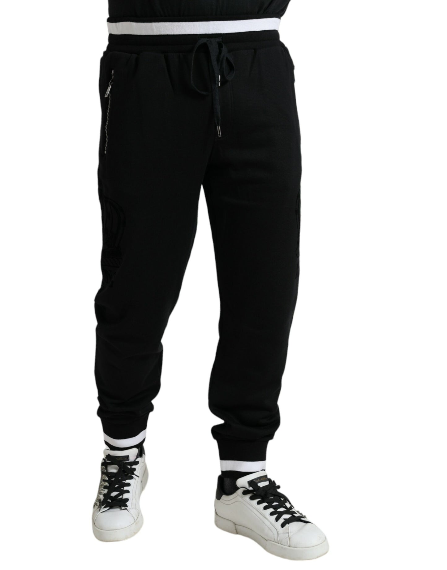 Dolce & Gabbana Elegant Black and White Cotton Joggers - IT56 | XL