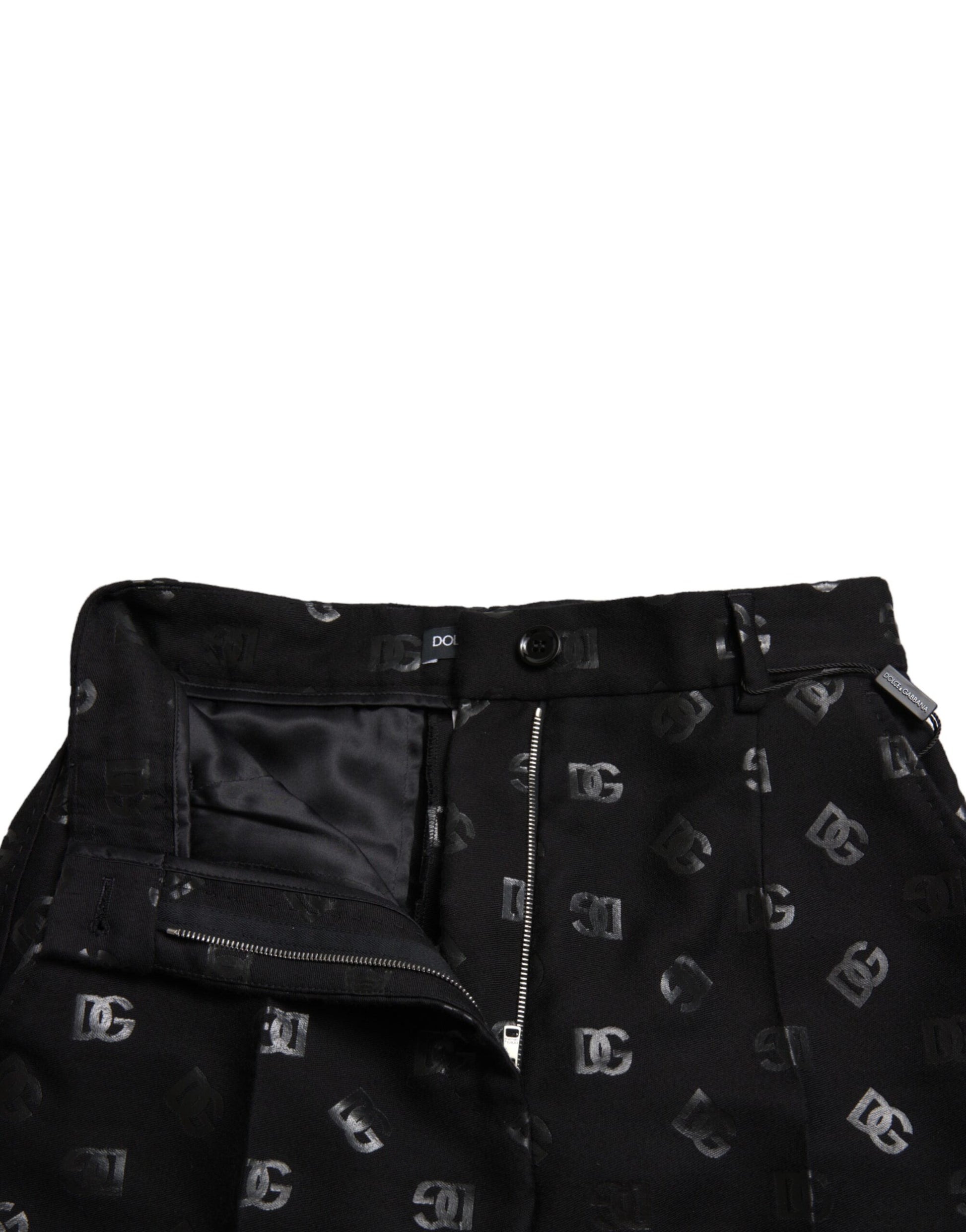 Dolce & Gabbana Chic High Waist Straight Pants with Logo Print - IT40|S