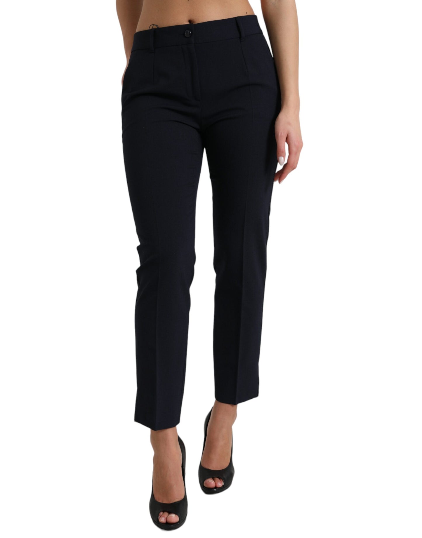 Dolce & Gabbana Elegant Mid Waist Tapered Pants in Blue - IT42|M