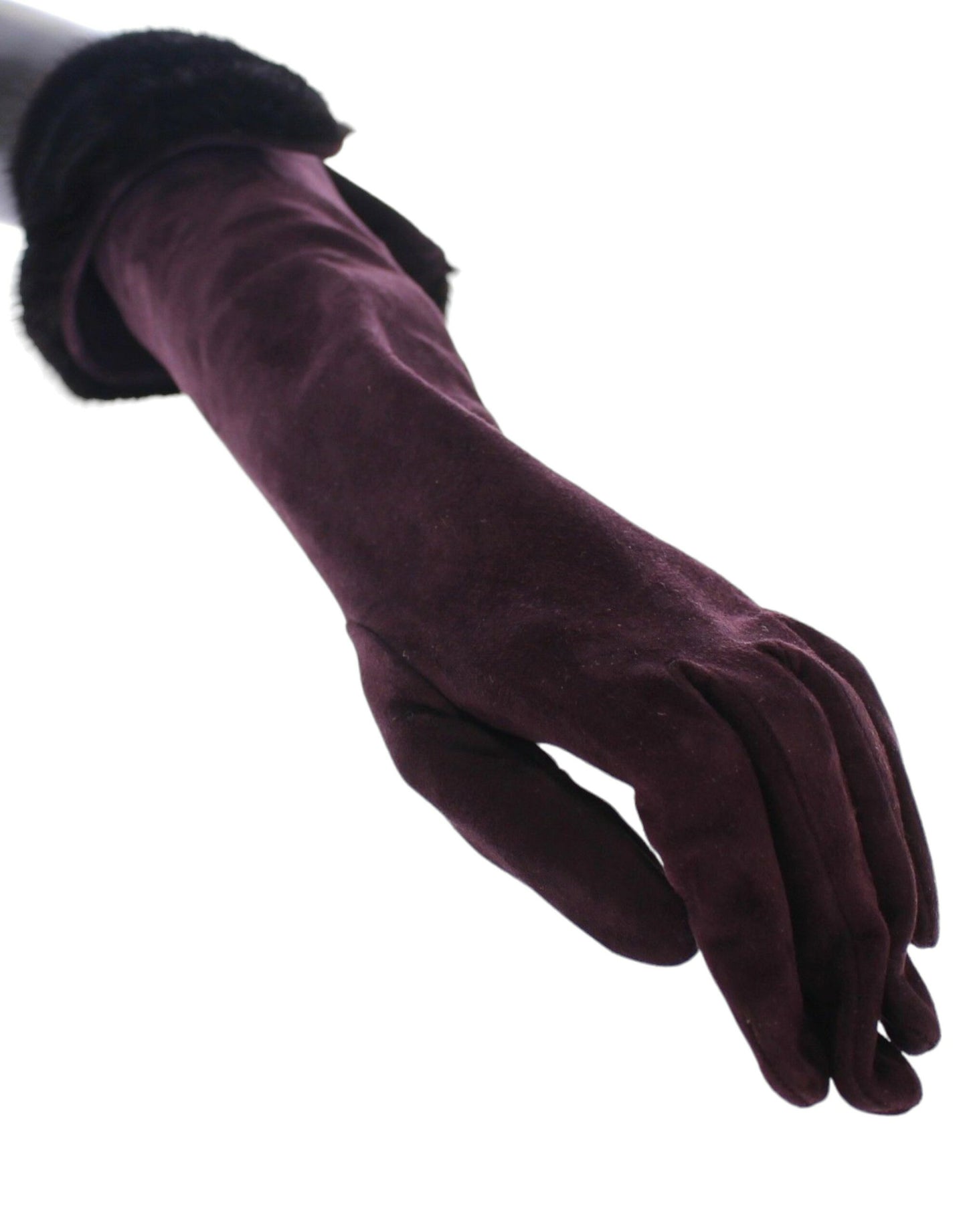 Dolce & Gabbana Elegant Elbow Length Purple Fur Gloves - 7.5 | M