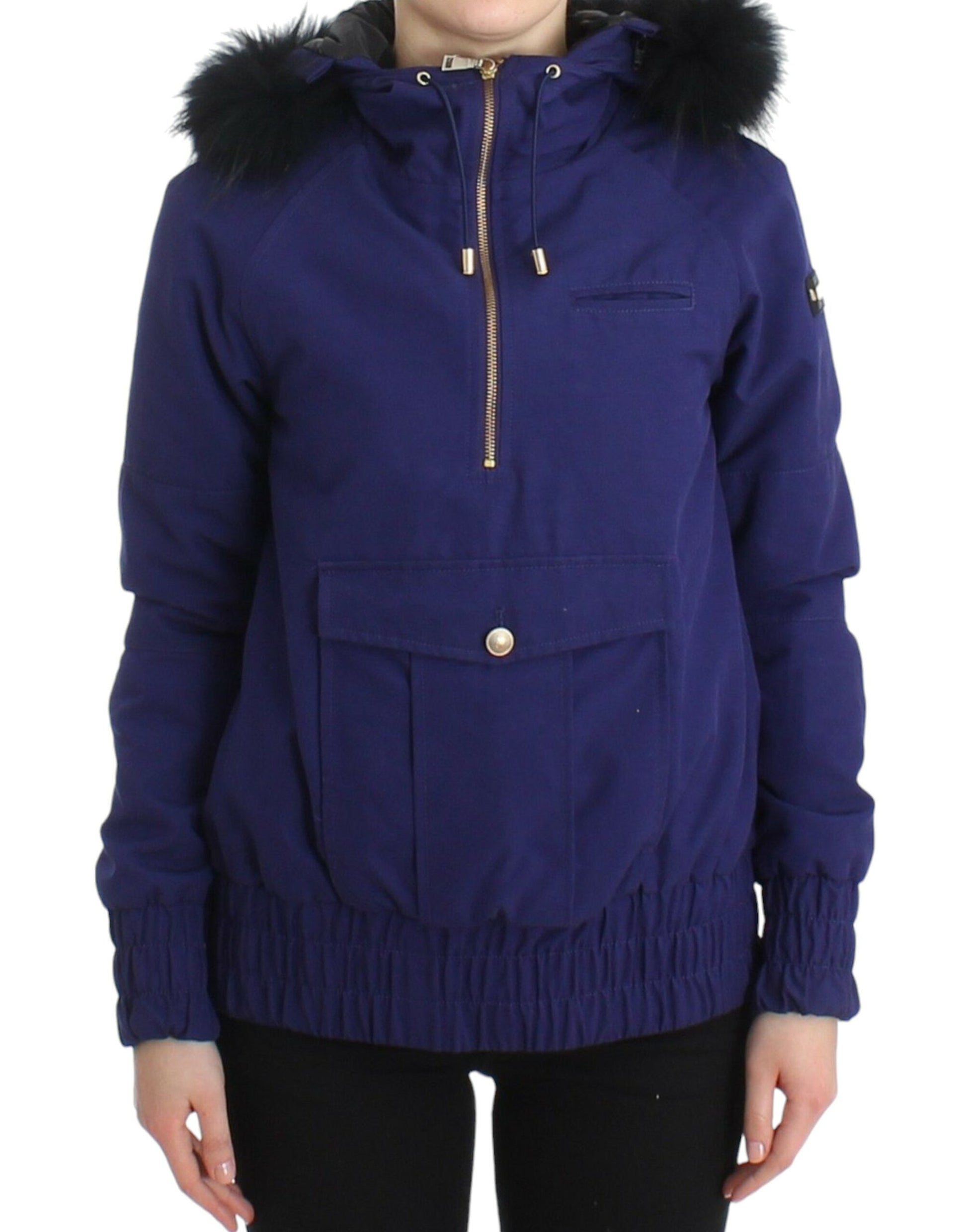 GF Ferre Chic Blue K-Way Jacket with Faux Fur Accent - IT42