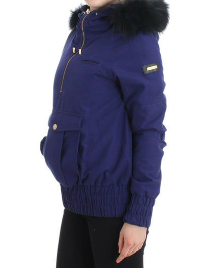 GF Ferre Chic Blue K-Way Jacket with Faux Fur Accent - IT42