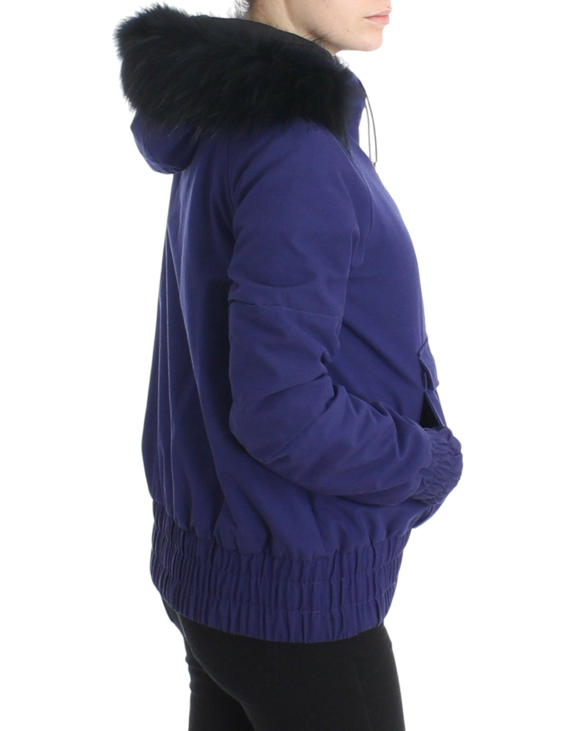 GF Ferre Chic Blue K-Way Jacket with Faux Fur Accent - IT42