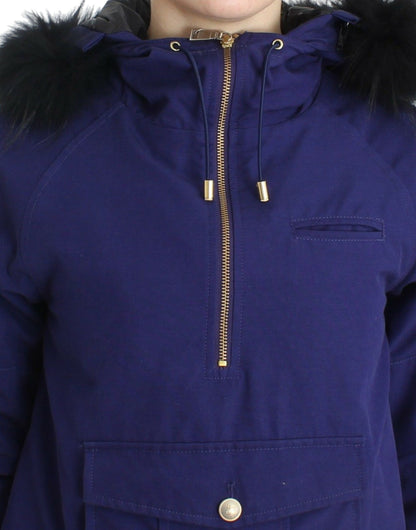 GF Ferre Chic Blue K-Way Jacket with Faux Fur Accent - IT42