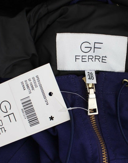 GF Ferre Chic Blue K-Way Jacket with Faux Fur Accent - IT42