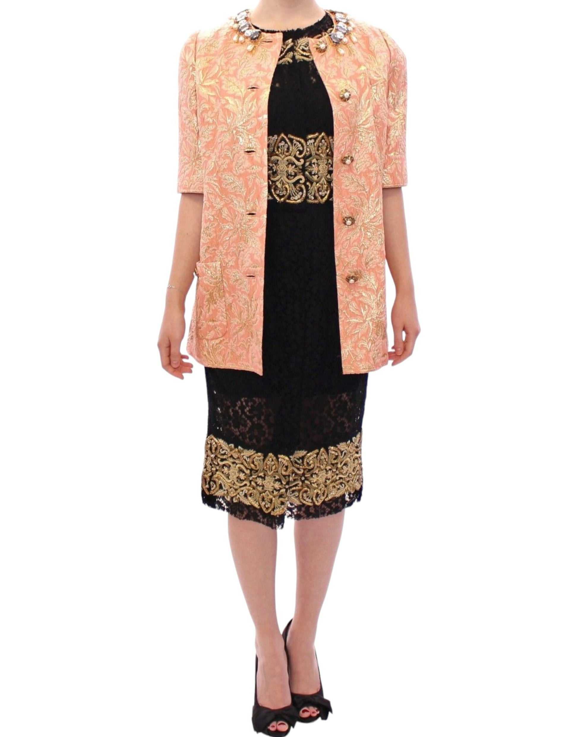 Dolce & Gabbana Exclusive Crystal Brocade Coat Jacket - IT40|S