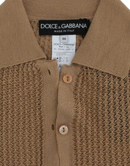 Dolce & Gabbana Beige Knitted Cotton Polo Cardigan Sweater