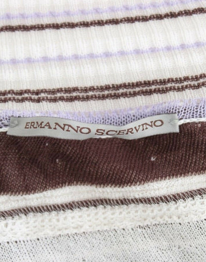 Ermanno Scervino Striped V-Neck Knit Top with Lace Hem - IT42 | S