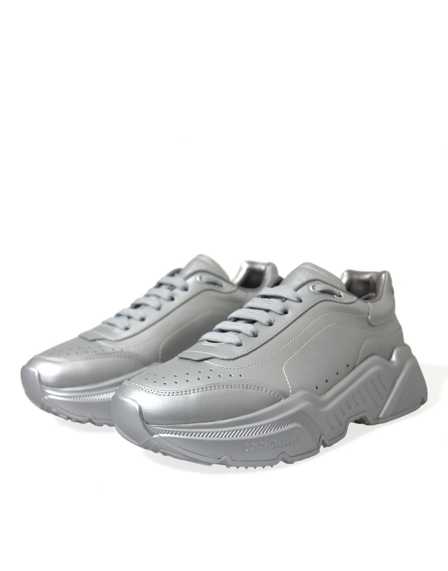 Dolce & Gabbana Elegant Silver Calfskin Leather Sneakers - EU40/US7