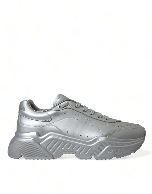 Dolce & Gabbana Elegant Silver Calfskin Leather Sneakers - EU40/US7