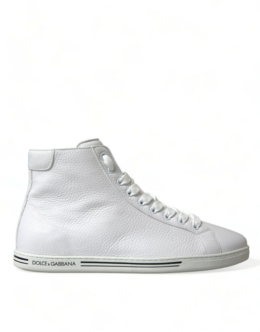 Dolce & Gabbana Elegant White Leather High Top Sneakers - EU40/US7