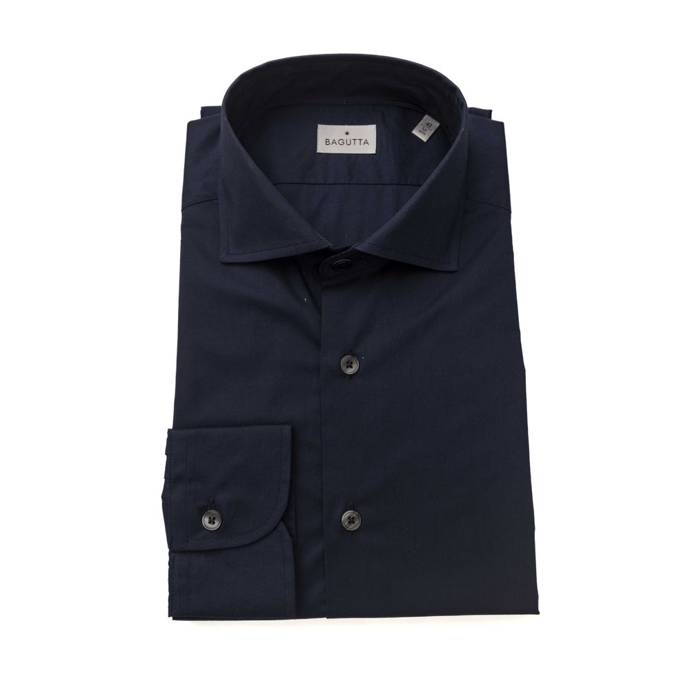 Bagutta Blue Cotton Men Shirt with French Collar