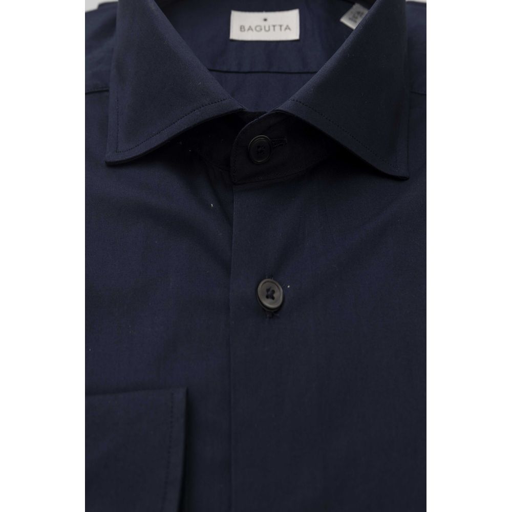 Bagutta Blue Cotton Men Shirt with French Collar