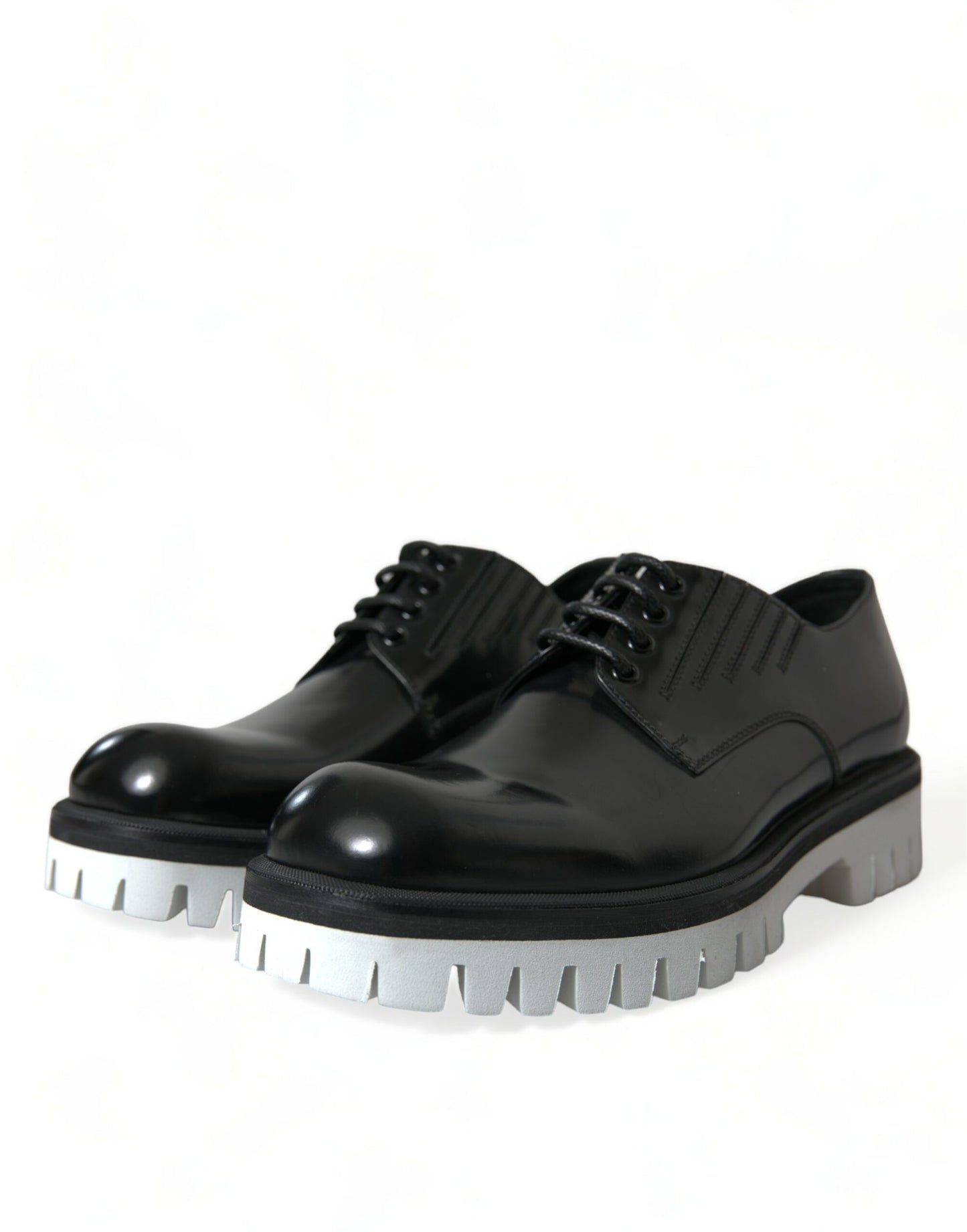 Dolce & Gabbana Sophisticated Black and White Leather Derby Shoes - EU43/US10