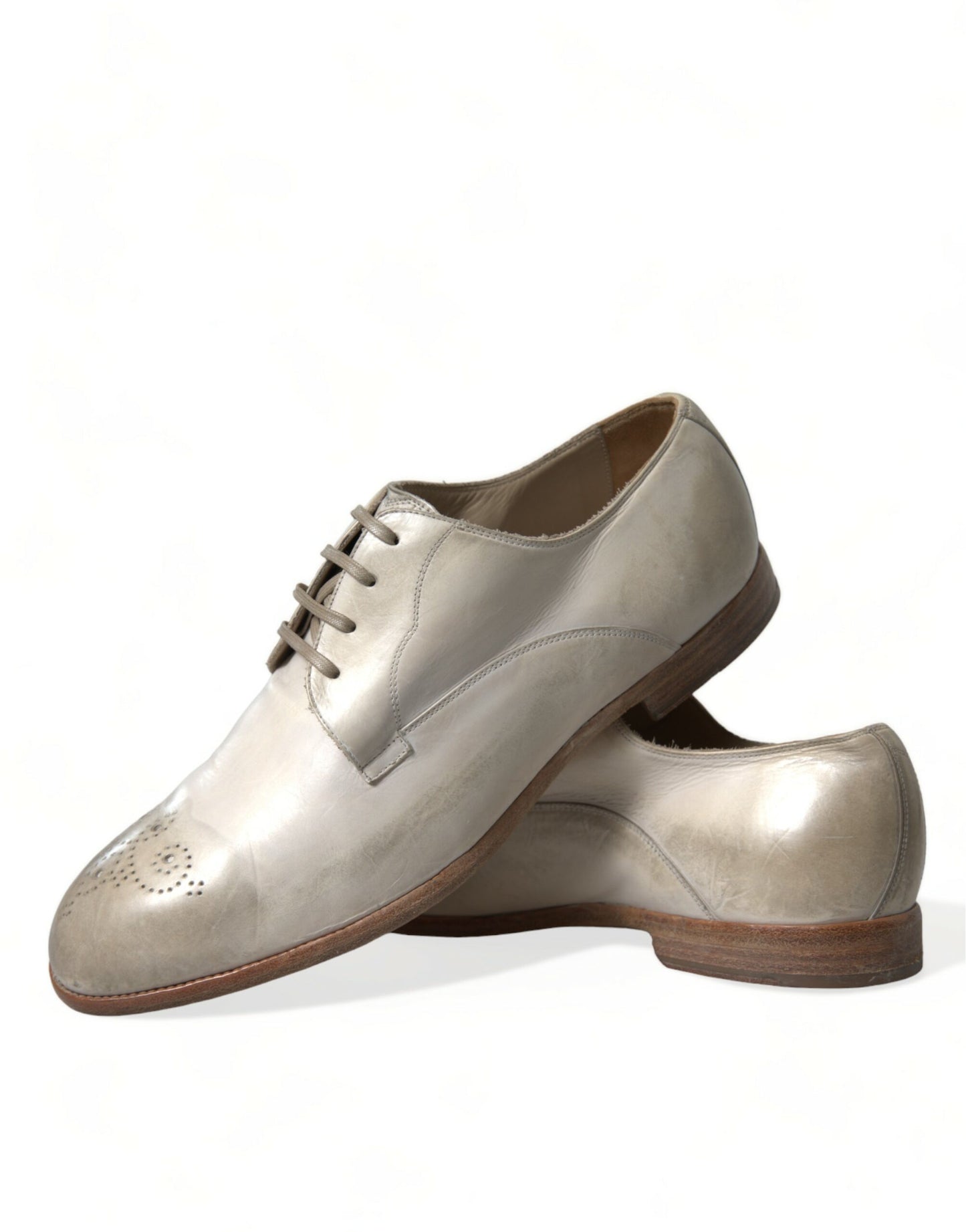 Dolce & Gabbana Elegant White Calfskin Derby Shoes - EU43.5/US10.5