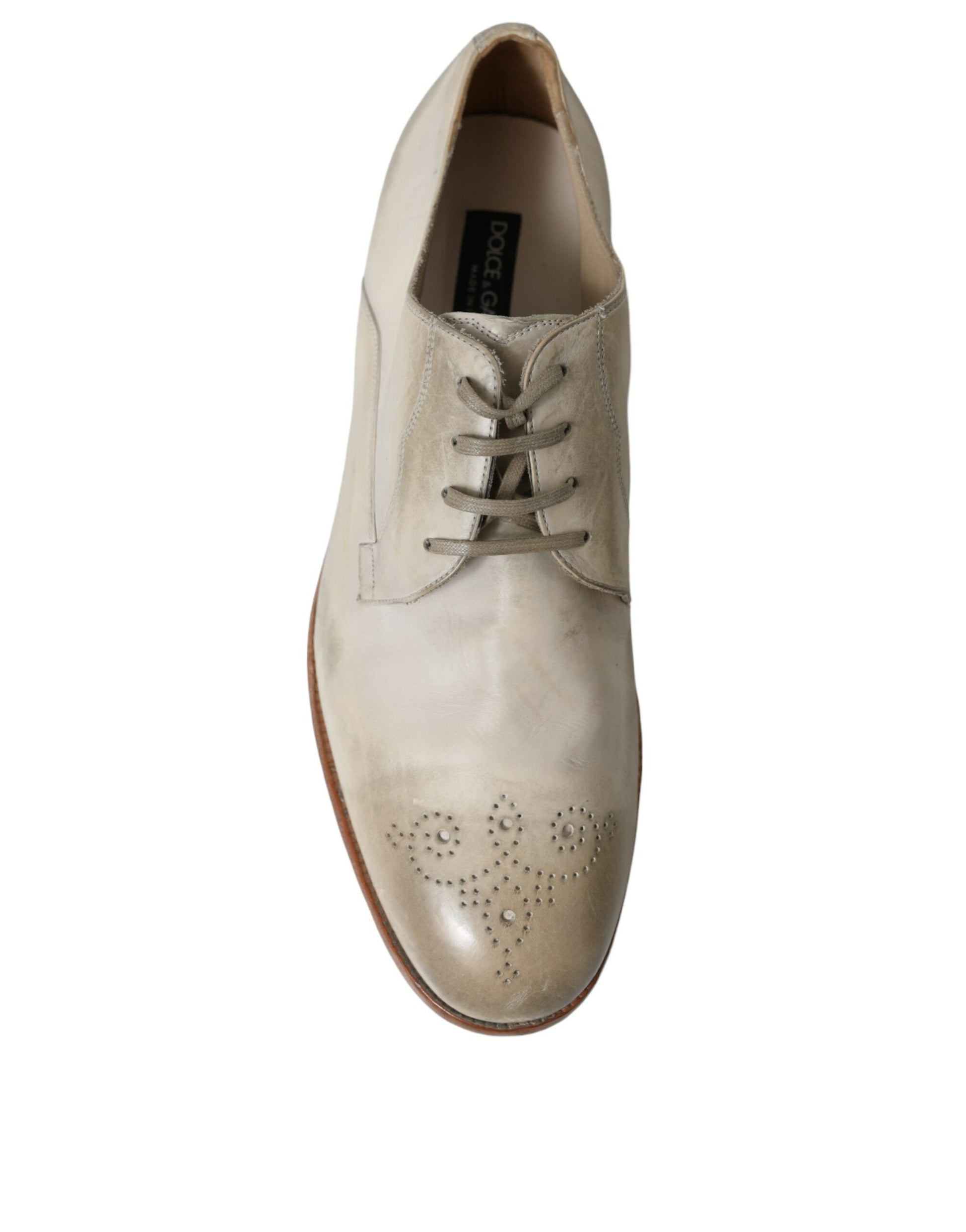 Dolce & Gabbana Elegant White Calfskin Derby Shoes - EU43.5/US10.5