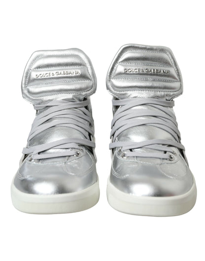 Dolce & Gabbana Silver Leather High-Top Sneakers - EU41/US8